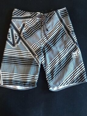 Fox Black and White Graphic Stripe Swim Shorts